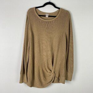 Chicos Side-Twist Sweater Womens 3 US XL Tan Gold Shimmer Pullover